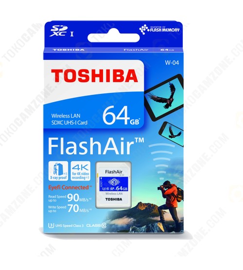 Toshiba FlashAir W-04 Wireless SD Flash Memory Card 64GB Wi-Fi Full HD